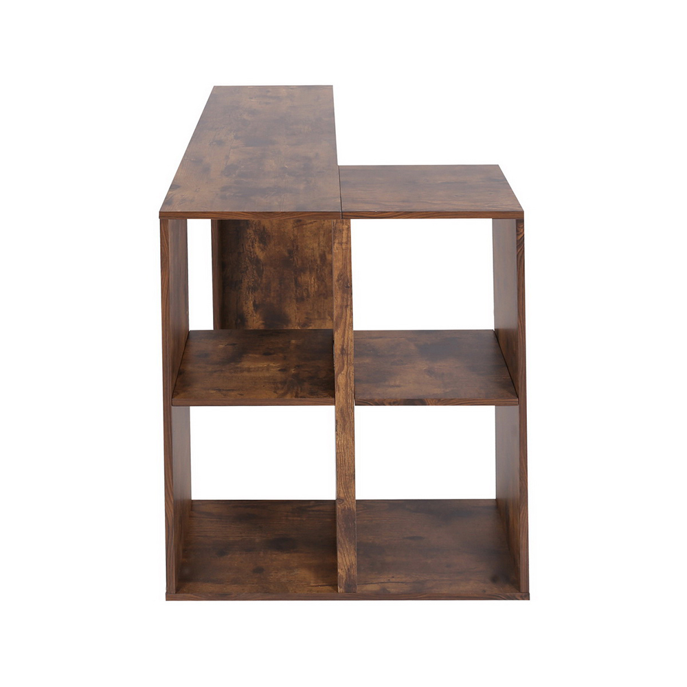 Home Office Reversible L-Shaped Computer Desk with Storage Shelves and Wooden Frame, for Game Room, Office, Study Room - Brown