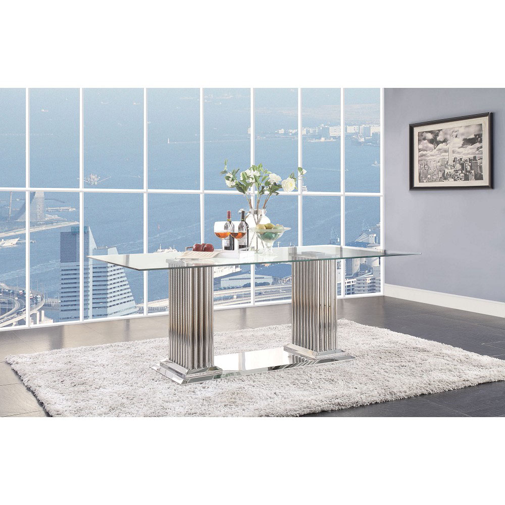 ACME Cyrene Dining Table with Tempered Glass Tabletop and Metal Legs, for Restaurant, Cafe, Tavern, Living Room - Transparent