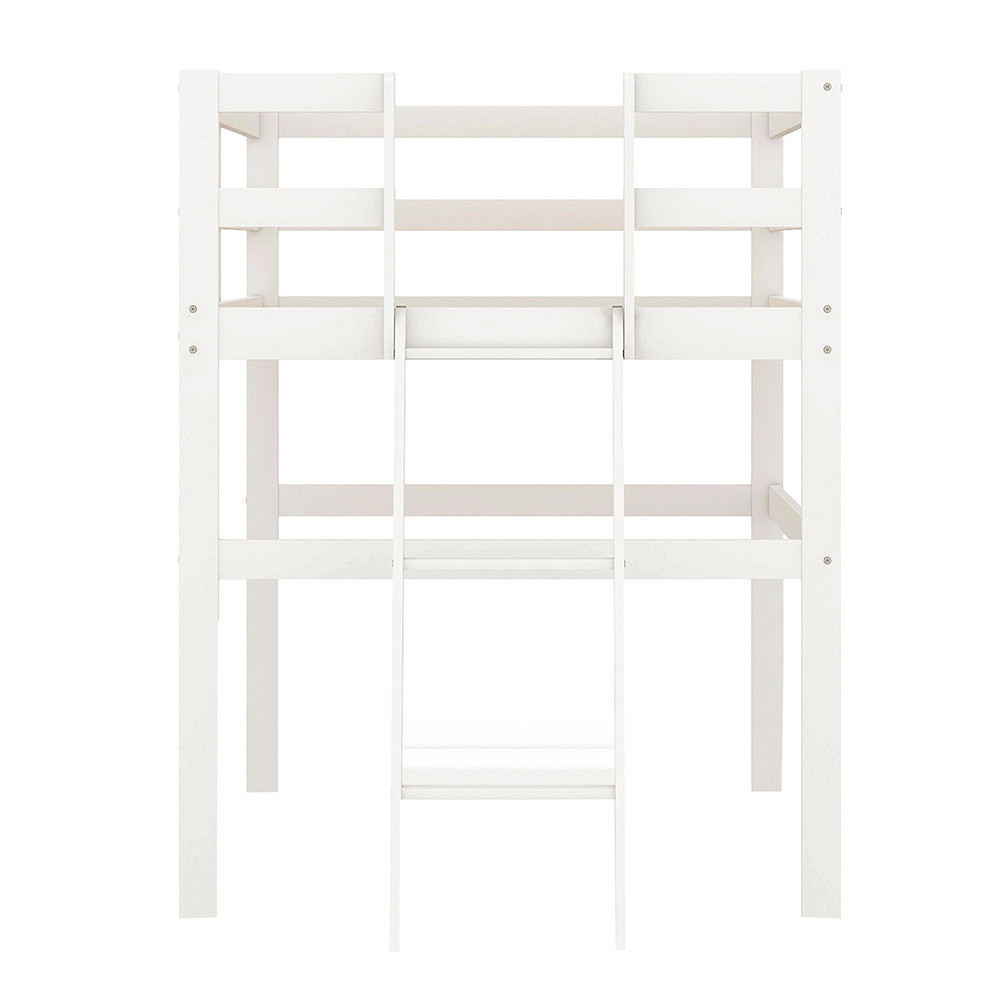 Twin-Size Loft Bed Frame with Ladder, and Wooden Slats Support, for Kids, Teens, Boys, Girls (Frame Only) - White