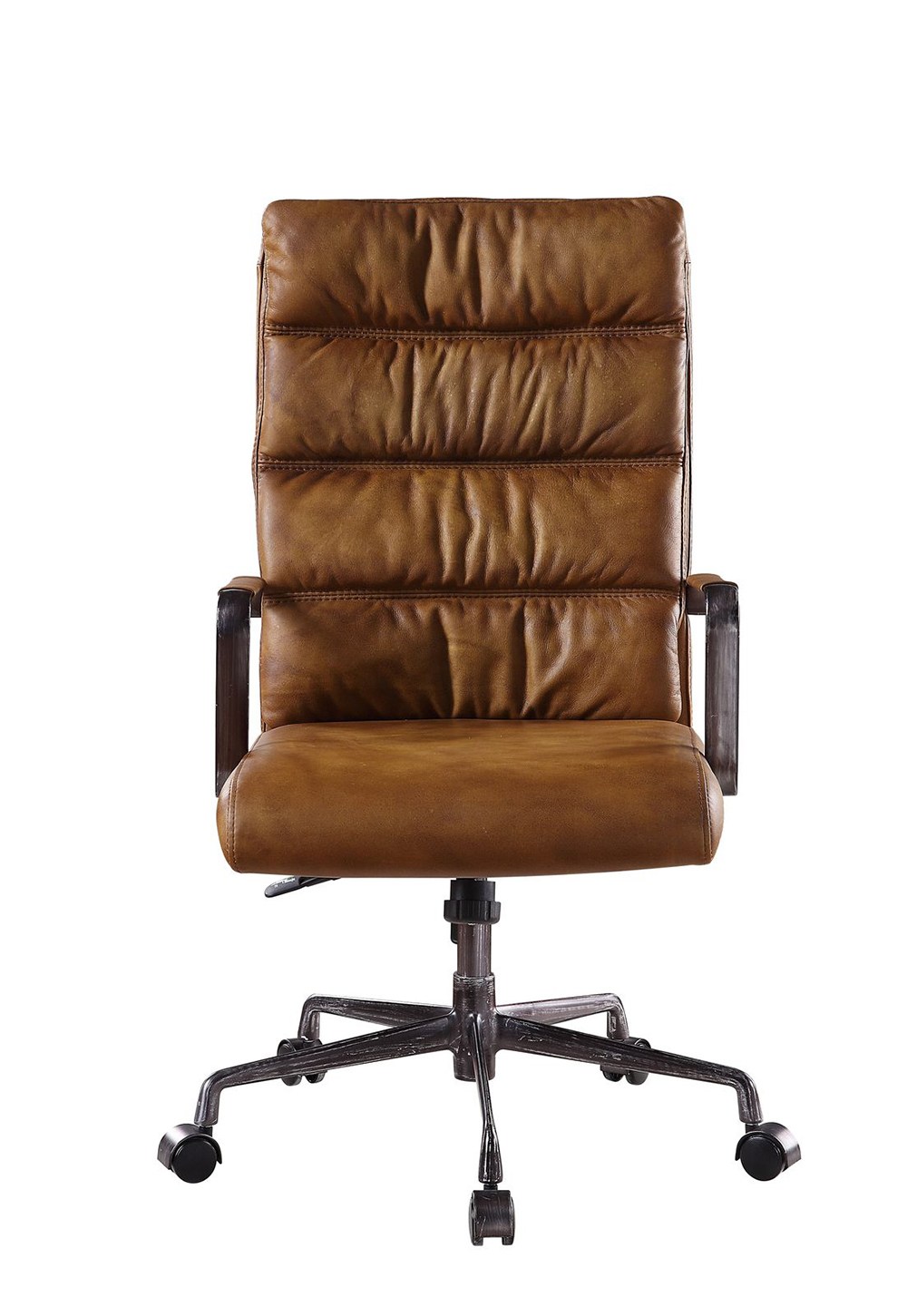 ACME Jairo Leather Upholstered Swivel Office Chair, with High Backrest, and Metal Frame, for Restaurant, Cafe, Tavern, Office, Living Room - Brown