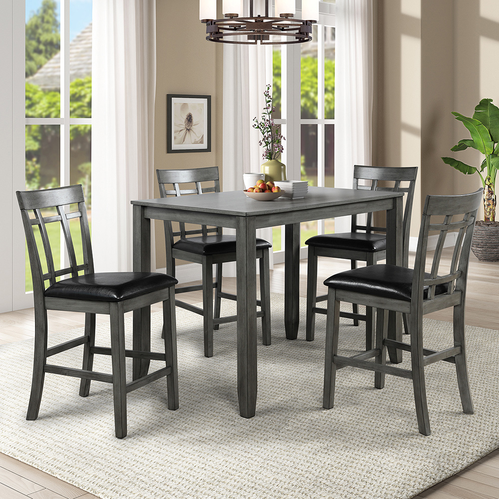 TOPMAX 5 Piece Dining Set, Including 1 Counter Height Wood Table, and 4 Chairs, for Family, Apartment, Studio, Kitchen - Gray