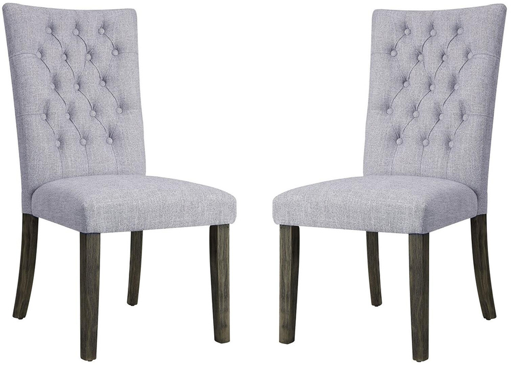 ACME Merel Fabric Upholstered Dining Chair Set of 2, with Button Tufted Backrest, and Wood Legs, for Restaurant, Cafe, Tavern, Office, Living Room - Gray