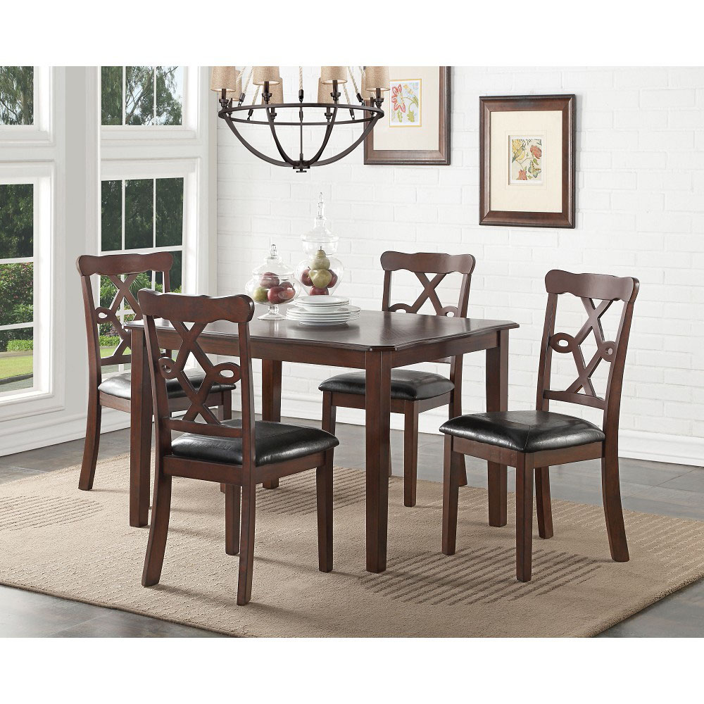 ACME Ingeborg 5 Piece Dining Set, Including 1 Table, and 4 PU Chairs, for Small Apartment, Studio, Kitchen - Espresso