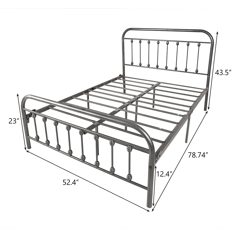 Full-Size Platform Bed Frame with Headboard and Metal Slats Support, No Box Spring Needed (Only Frame) - Silver