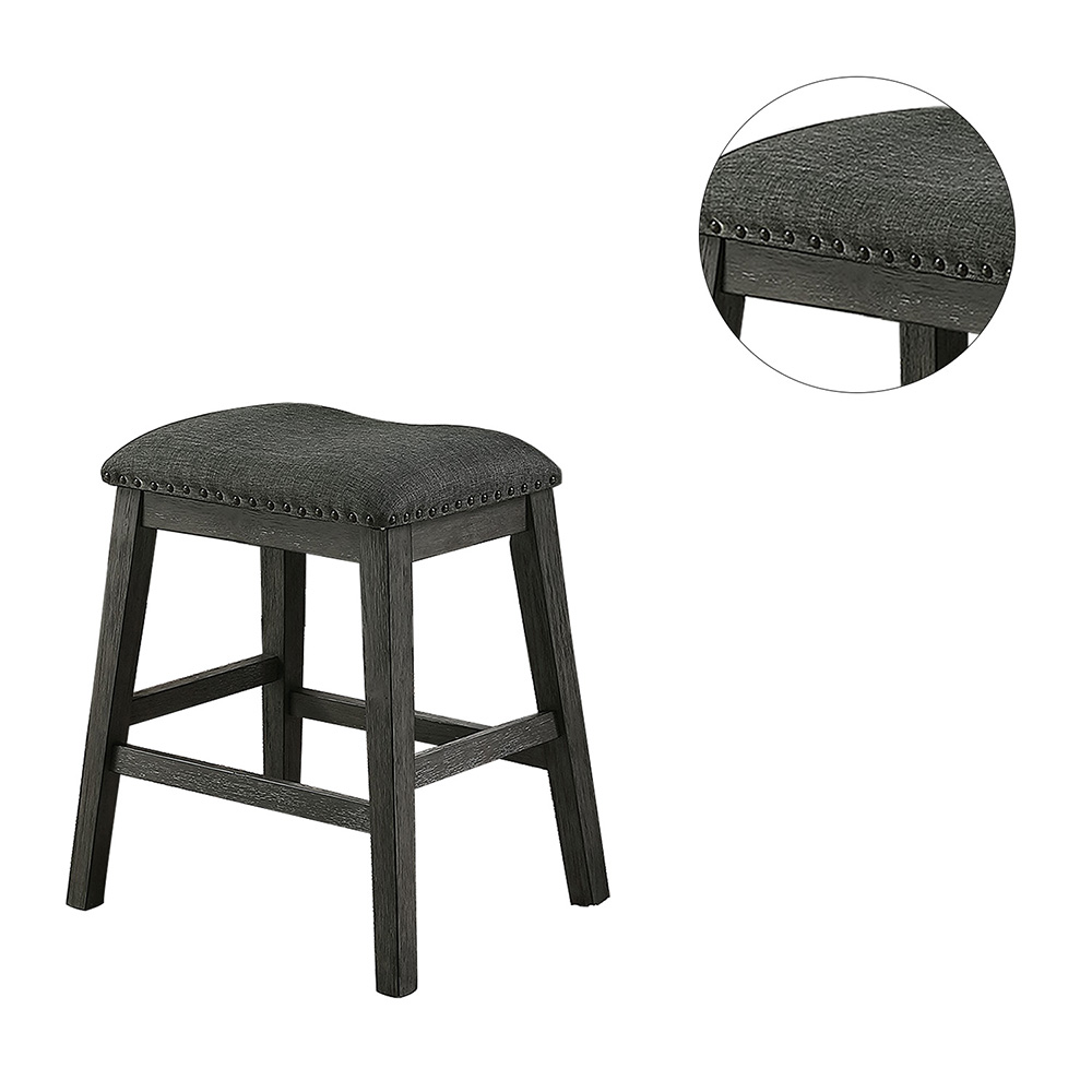 Linen Fabric Upholstered Dining Stool Set of 2, with Wood Frame, for Restaurant, Cafe, Tavern, Office, Living Room - Gray