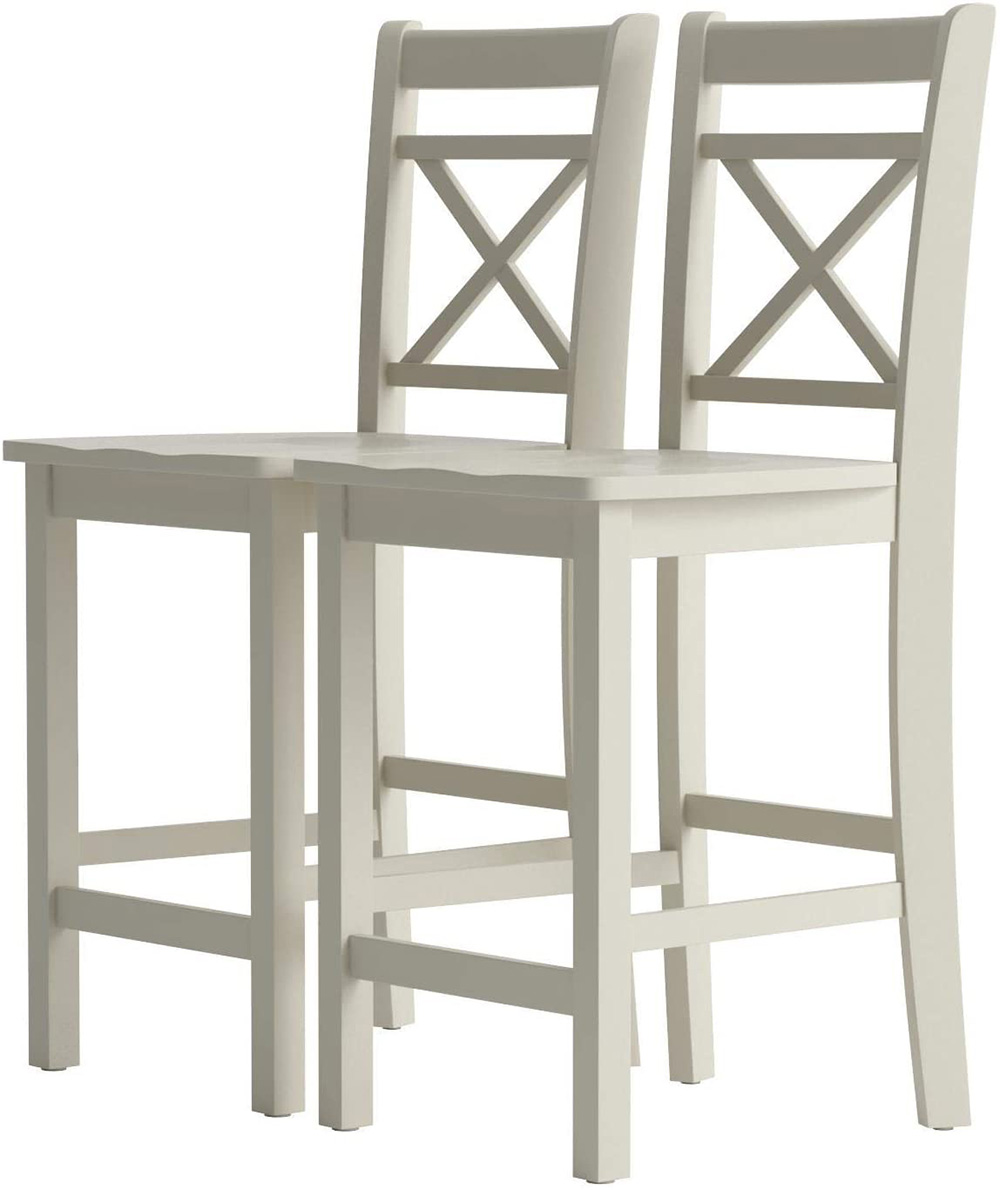 ACME Tartys Counter Height Dining Chair Set of 2, with  Backrest, and Wood Legs, for Restaurant, Cafe, Tavern, Office, Living Room - Cream