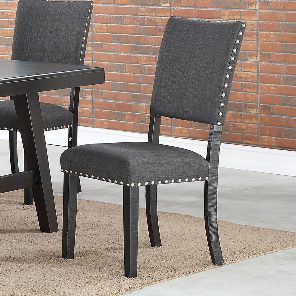 Fabric Upholstered Dining Chair Set of 2, with Nailhead Trim, and Wooden Legs, for Restaurant, Cafe, Tavern, Office, Living Room - Black