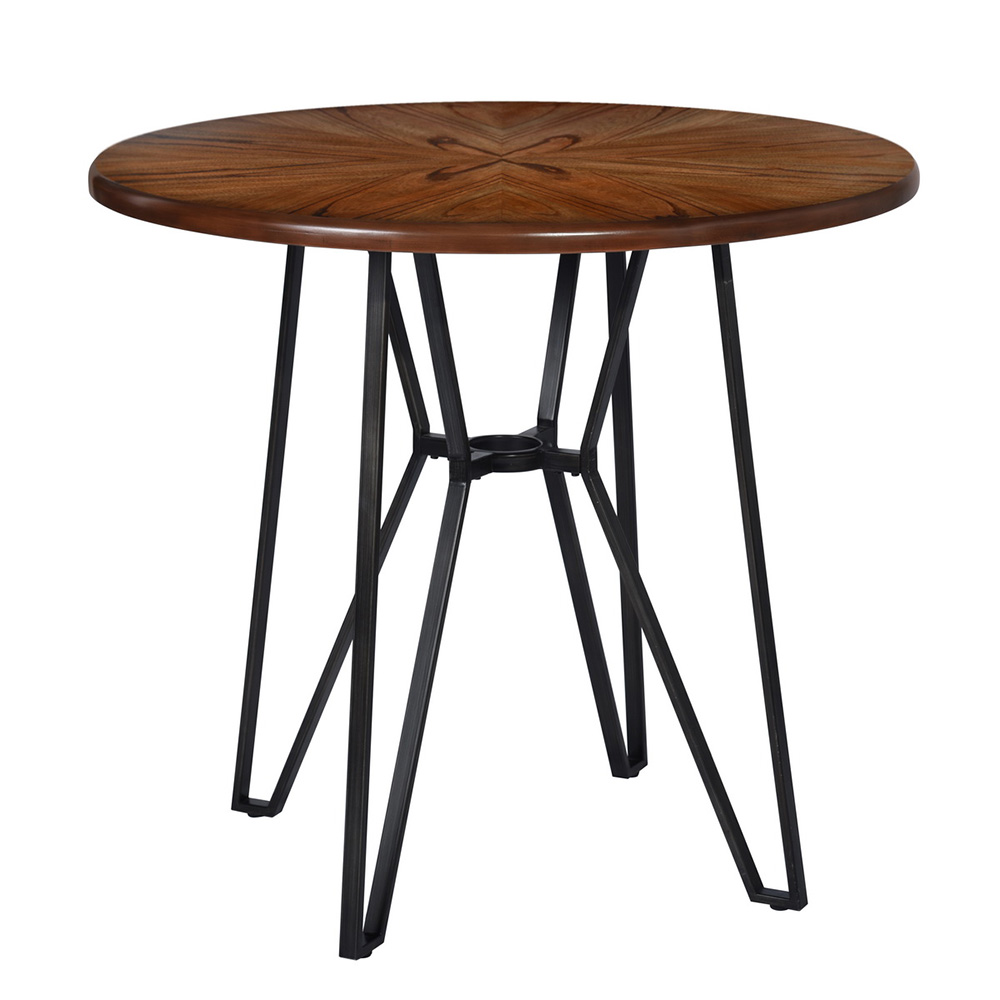 40" Round Dining Table with Wooden Tabletop and Metal Frame, for Restaurant, Cafe, Tavern, Living Room - Brown