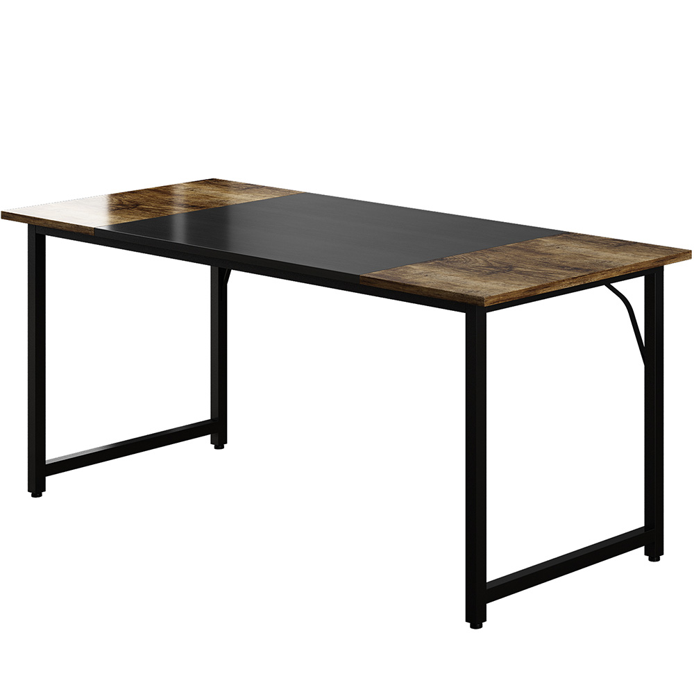 Home Office Computer Desk with Wooden Tabletop and Metal Frame, for Game Room, Office, Study Room - Brown + Black