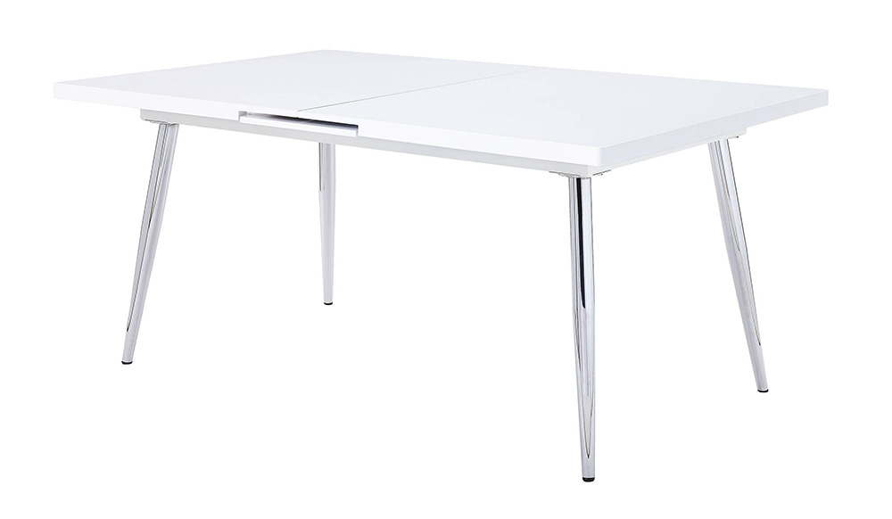 ACME Weizor Rectangle Dining Table with High Gloss Tabletop and Chrome Legs, for Restaurant, Cafe, Tavern, Living Room - White