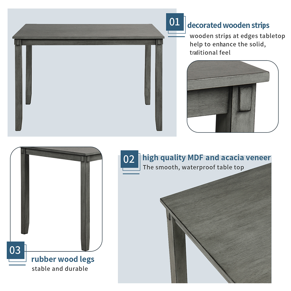 TREXM 5 Piece Dining Set, Including 1 Wood Table, and 4 Chairs, for Small Apartment, Studio, Kitchen - Gray