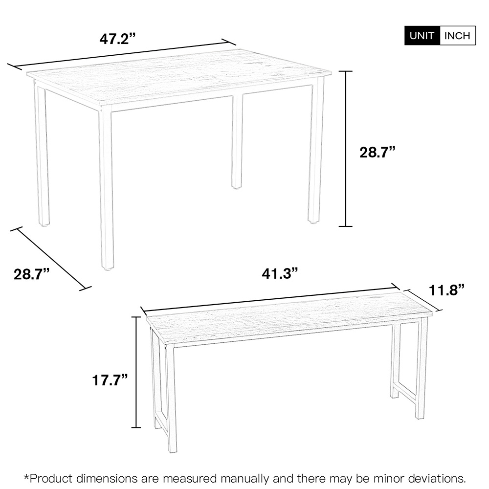 3 Piece Farmhouse Dining Set, Including 1 Table, and 2 Benches, for Small Apartment, Studio, Kitchen - Beige