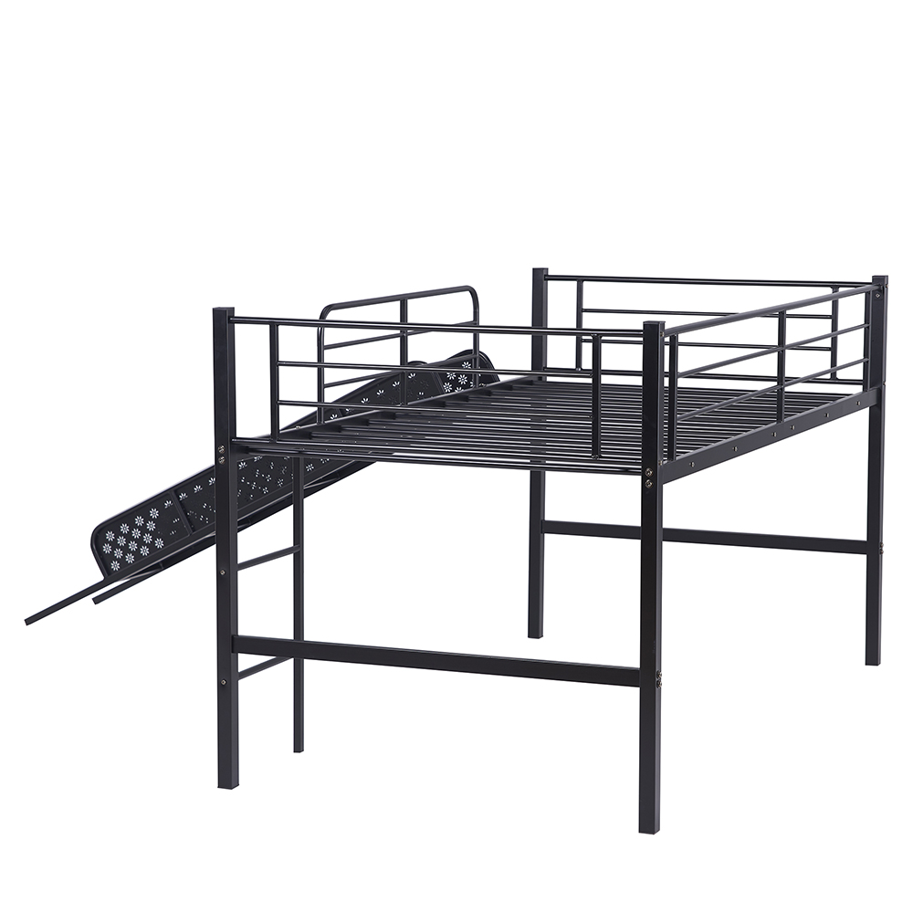 Twin-Size Loft Bed Frame with Ladder, Slide, and Metal Slats Support, for Kids, Teens, Boys, Girls (Frame Only) - Black