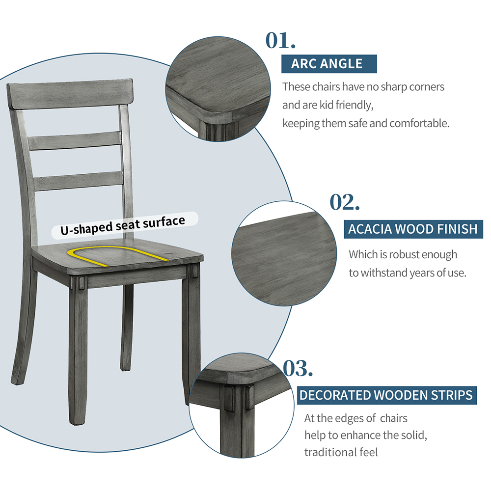 TREXM 5 Piece Dining Set, Including 1 Wood Table, and 4 Chairs, for Small Apartment, Studio, Kitchen - Gray