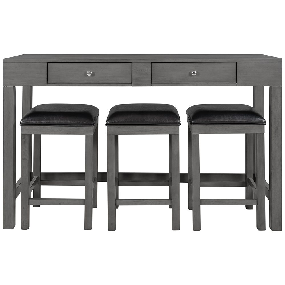 TOPMAX 4 Piece Dining Set, Including 1 Counter Height Table with Socket, and 3 Leather Padded Stools, for Small Apartment, Studio, Kitchen - Gray