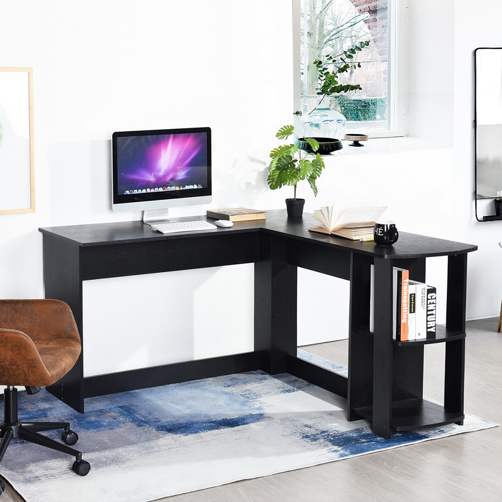 Home Office Reversible L-Shaped Computer Desk with Storage Shelves and Wooden Frame, for Game Room, Office, Study Room - Espresso