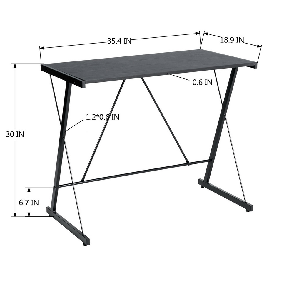 Home Office 35.4" Computer Desk with MDF Tabletop, and Z-Shaped Metal Frame, for Game Room, Office, Study Room - Black