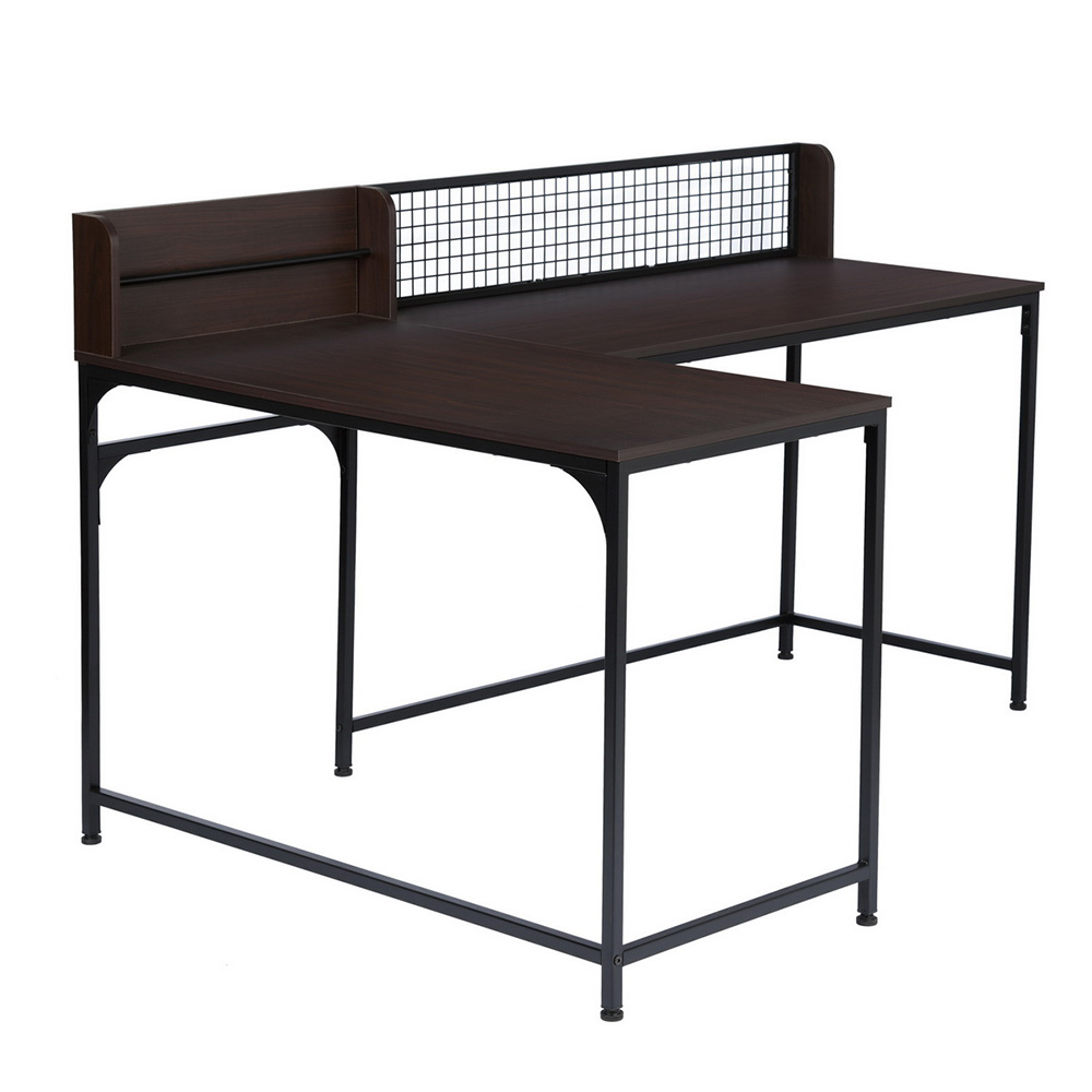 Home Office L-Shaped Corner Computer Desk with Wooden Tabletop and Metal Frame, for Game Room, Office, Study Room - Black