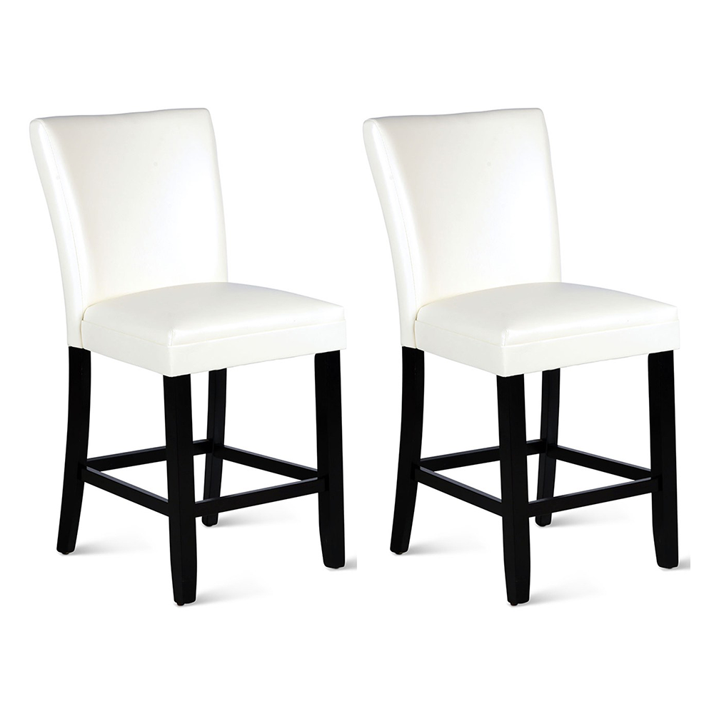 PU Backrest Dining Chair Set of 2, with Wooden Frame, for Restaurant, Cafe, Tavern, Office, Living Room - White