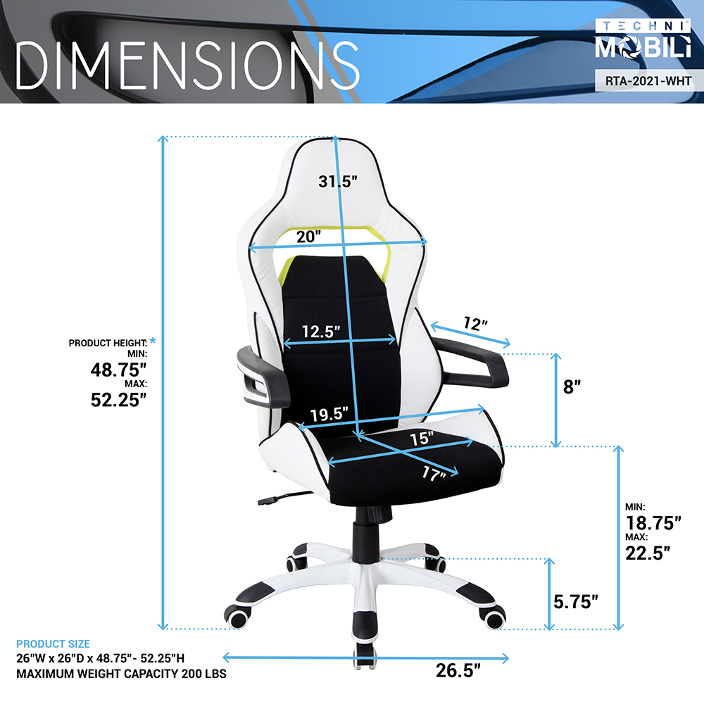 Techni Home Office Adjustable Rotatable Gaming Chair With Ergonomic High Backrest And Lumbar Support - Black + White 10 Techni Home Office Adjustable Rotatable Gaming Chair with Ergonomic High Backrest and Lumbar Support - Black + White