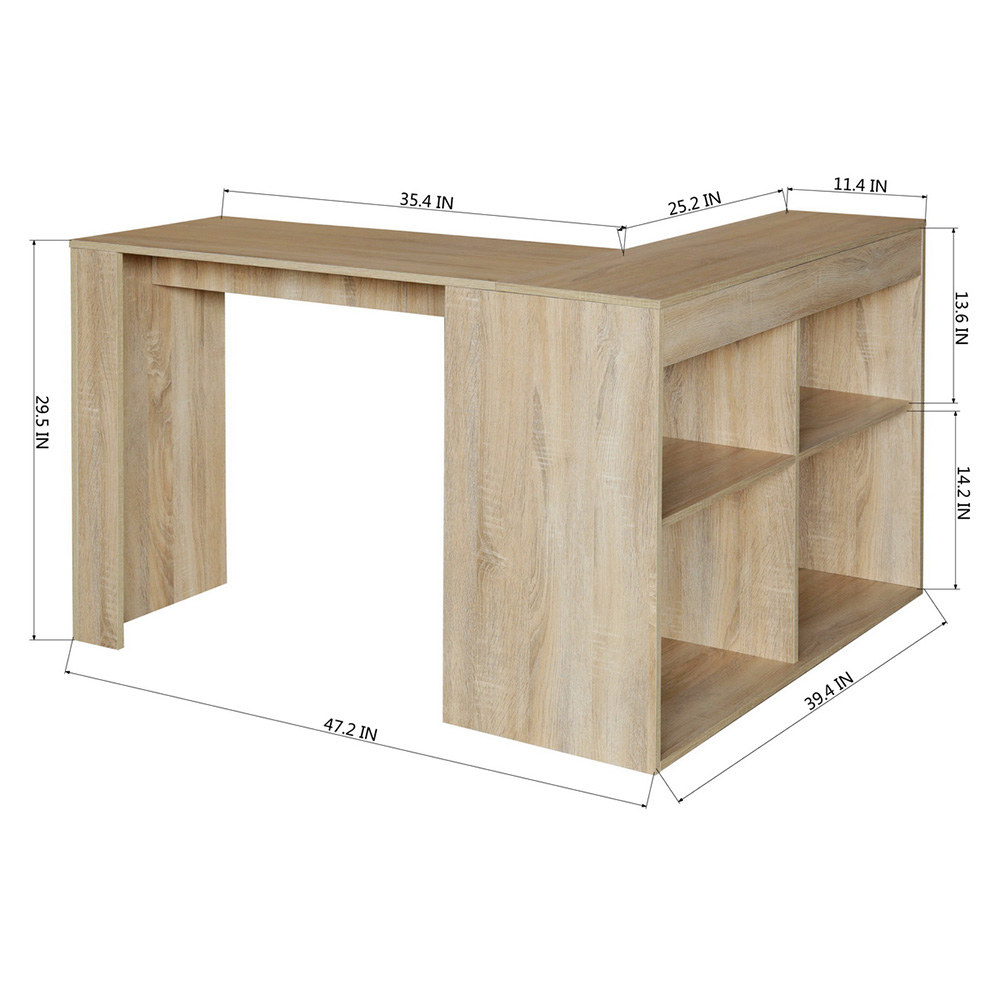 Home Office 47.2" L-Shaped Corner Computer Desk with Storage Shelves, Wooden Frame, for Game Room, Office, Study Room - Oak