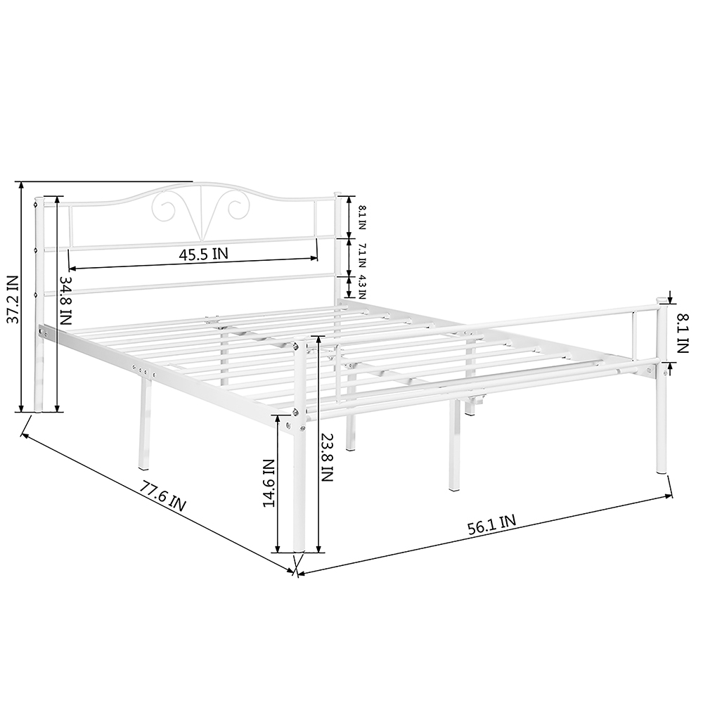LT FullSize Platform Bed Frame with Headboard White