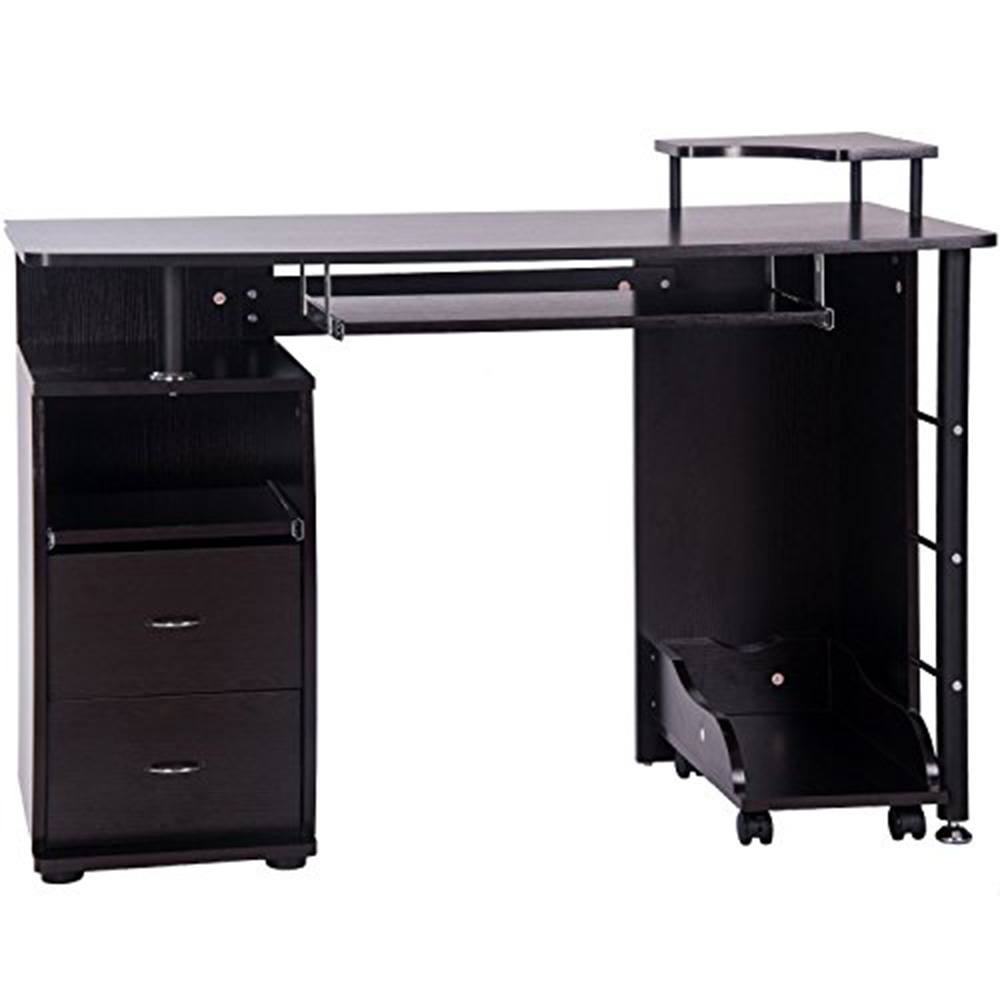 Home Office Computer Desk with Keyboard Tray and Storage Drawers, for Game Room, Office, Study Room - Espresso