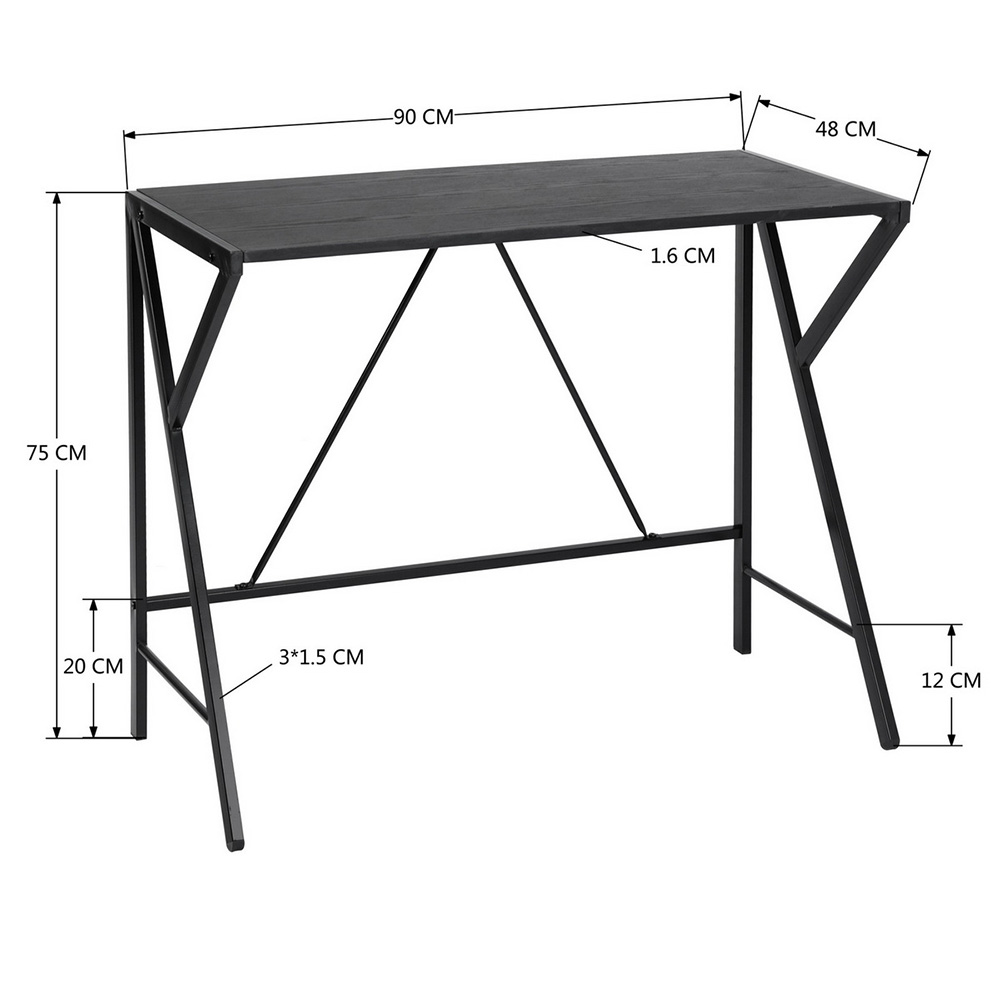 Home Office Computer Desk with Wooden Tabletop and Metal Frame, for Game Room, Office, Study Room, Small Space - Black
