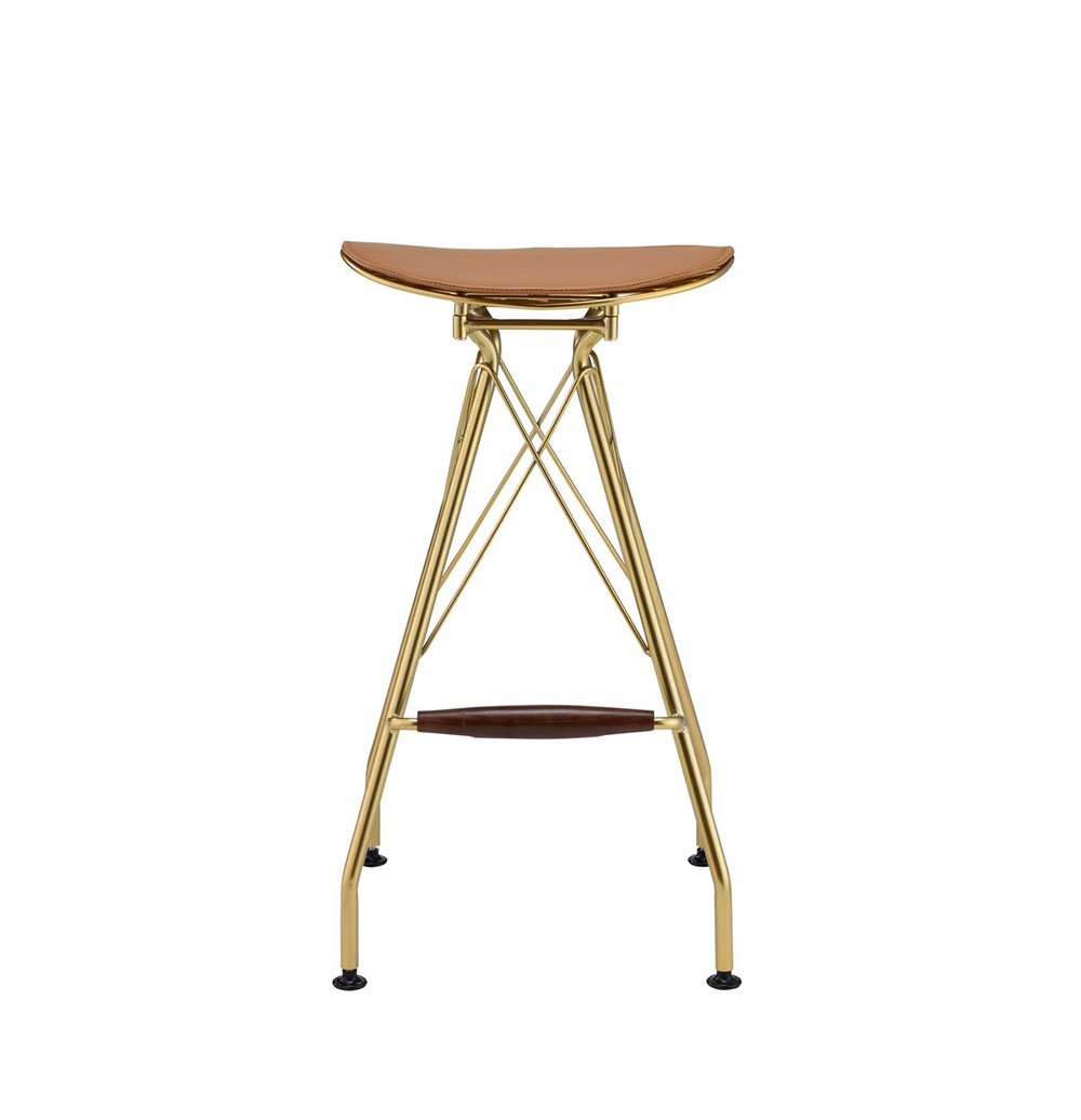 ACME Dragea PU Upholstered Bar Stool Set of 2, with Metal Frame, for Restaurant, Cafe, Tavern, Office, Living Room - Gold