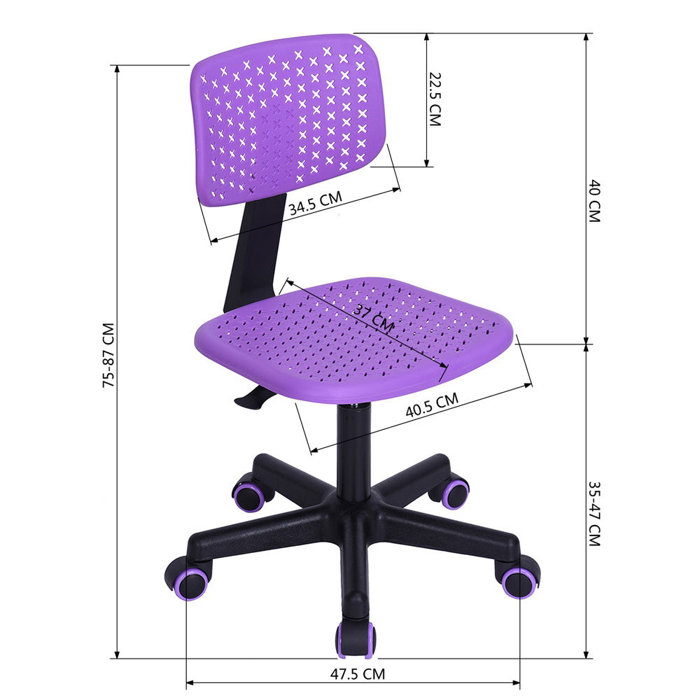 Plastic Swivel Student Chair Height Adjustable with Ergonomic Low Backrest and Casters for Living Room, Bedroom, Dining Room, Office - Purple