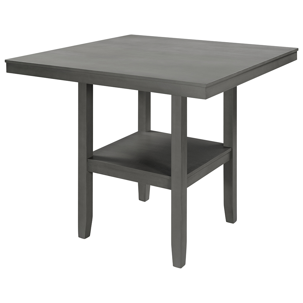 TREXM Wooden Counter Height Dining Table with Storage Shelf, for Restaurant, Cafe, Tavern, Living Room - Gray