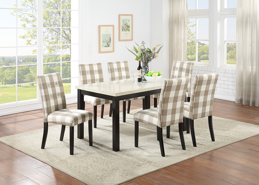 Grid Patterned Fabric Upholstered Dining Chair Set of 2, with High Backrest, and Wood Legs, for Restaurant, Cafe, Tavern, Office, Living Room - Beige