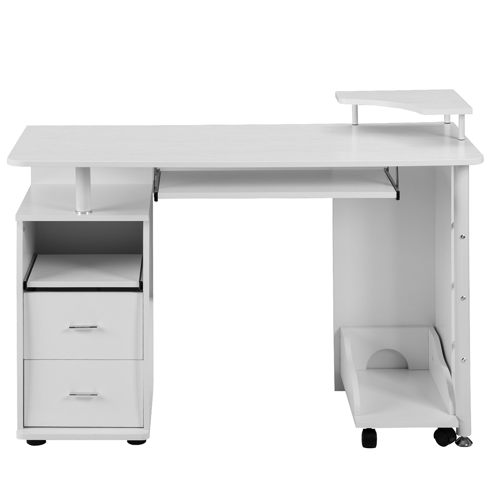 Home Office Computer Desk with Keyboard Tray and Storage Drawers, for Game Room, Office, Study Room - White