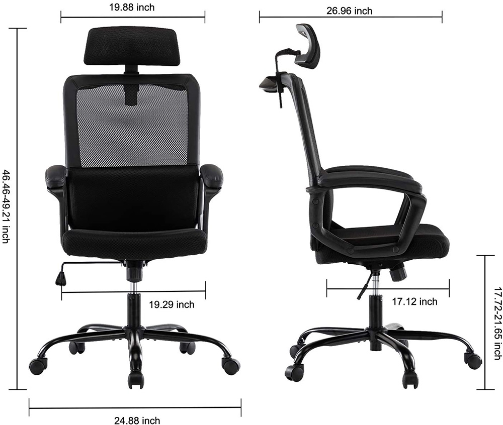 Home Office Adjustable Task Chair with Ergonomic Mesh Backrest and Padding Armrests - Black