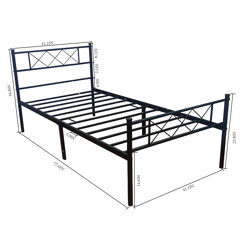 LT Twin-Size Platform Bed Frame with Headboard Black