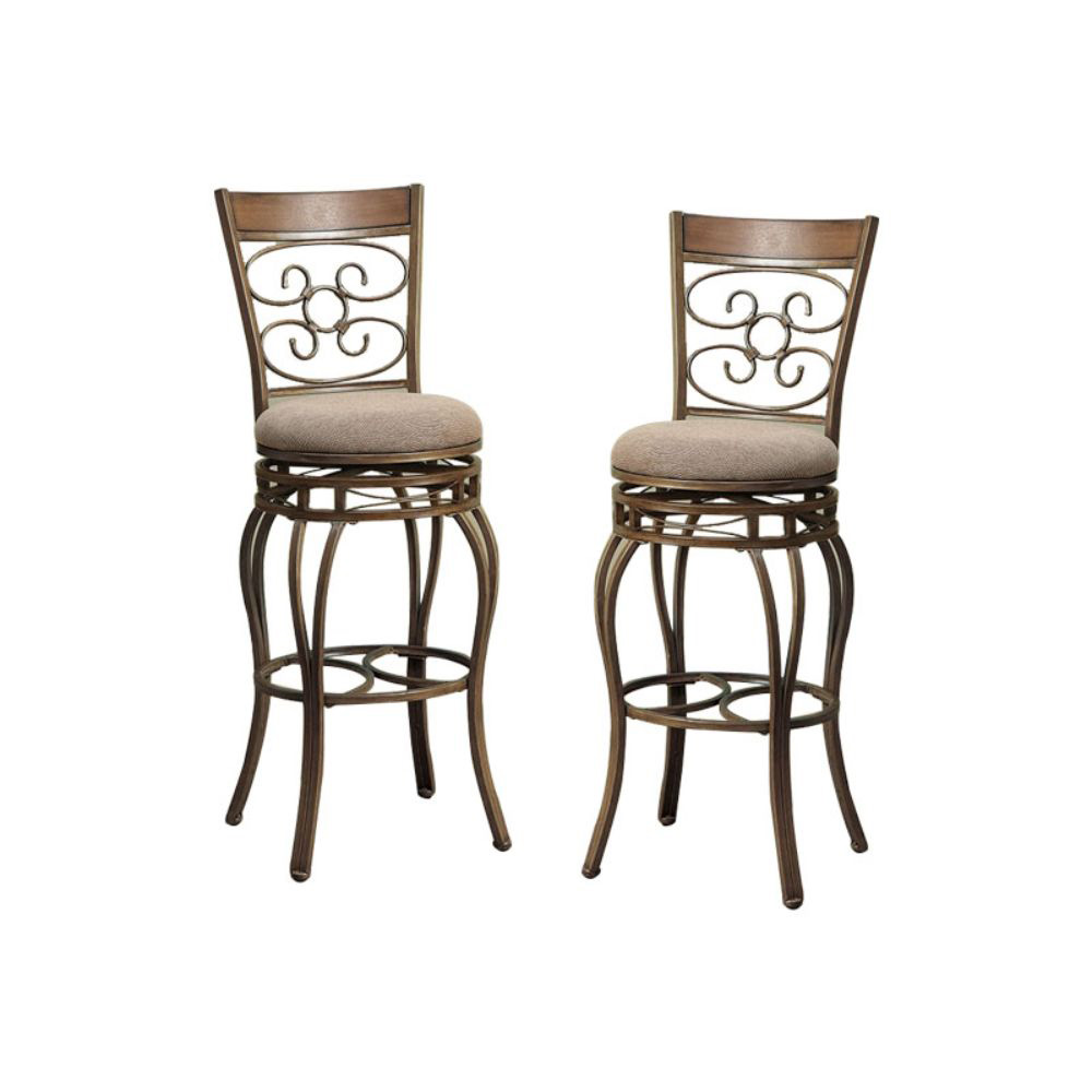 Calistoga Fabric Upholstered Dining Bar Stool Set of 2, with Curved Backrest, and Metal Frame, for Restaurant, Cafe, Tavern, Office, Living Room - Gunmetal