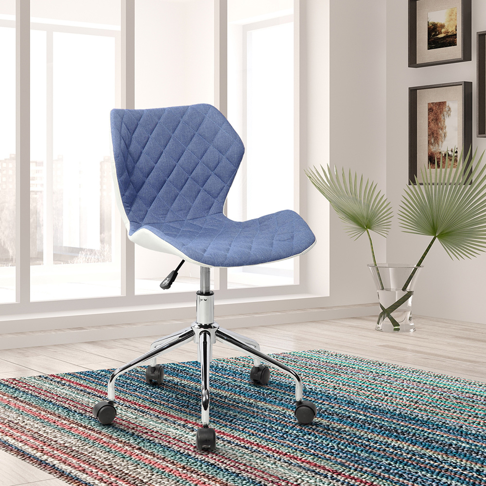 Techni Modern Leisure Polyester Swivel Chair Height Adjustable with Curved Backrest and Casters for Living Room, Bedroom, Dining Room, Office - Blue