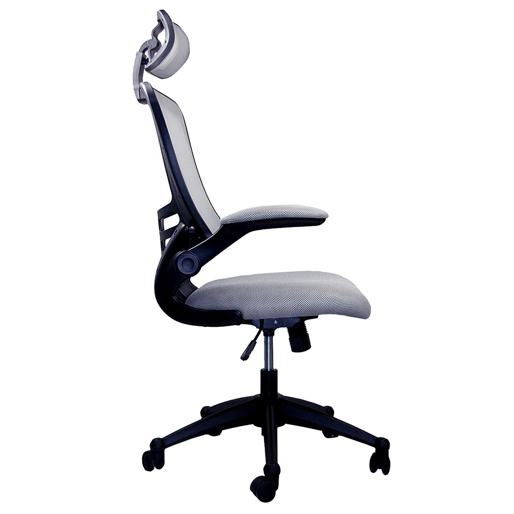 Techni Home Office Mesh Adjustable Rotatable Chair with Ergonomic High Backrest and Flip-Up Armrest - Silver