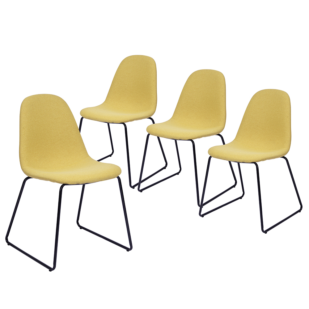 Fabric Upholstered Dining Chair Set of 4, with Curved Backrest, and Metal Legs, for Restaurant, Cafe, Tavern, Office, Living Room - Yellow