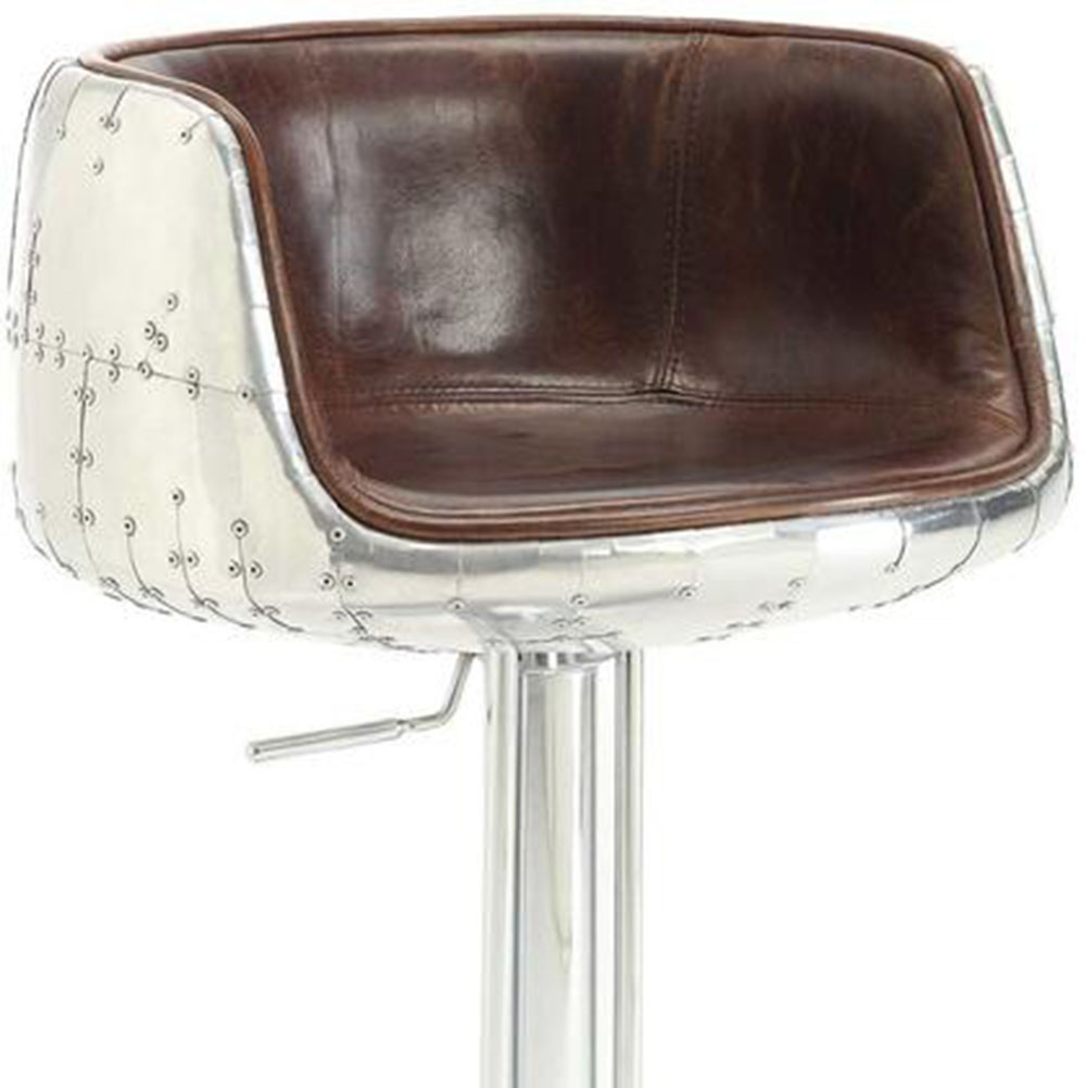 ACME Brancaster Leather Upholstered Adjustable Stool with Curved Backrest, and Metal Frame, for Restaurant, Cafe, Tavern, Office, Living Room - Brown