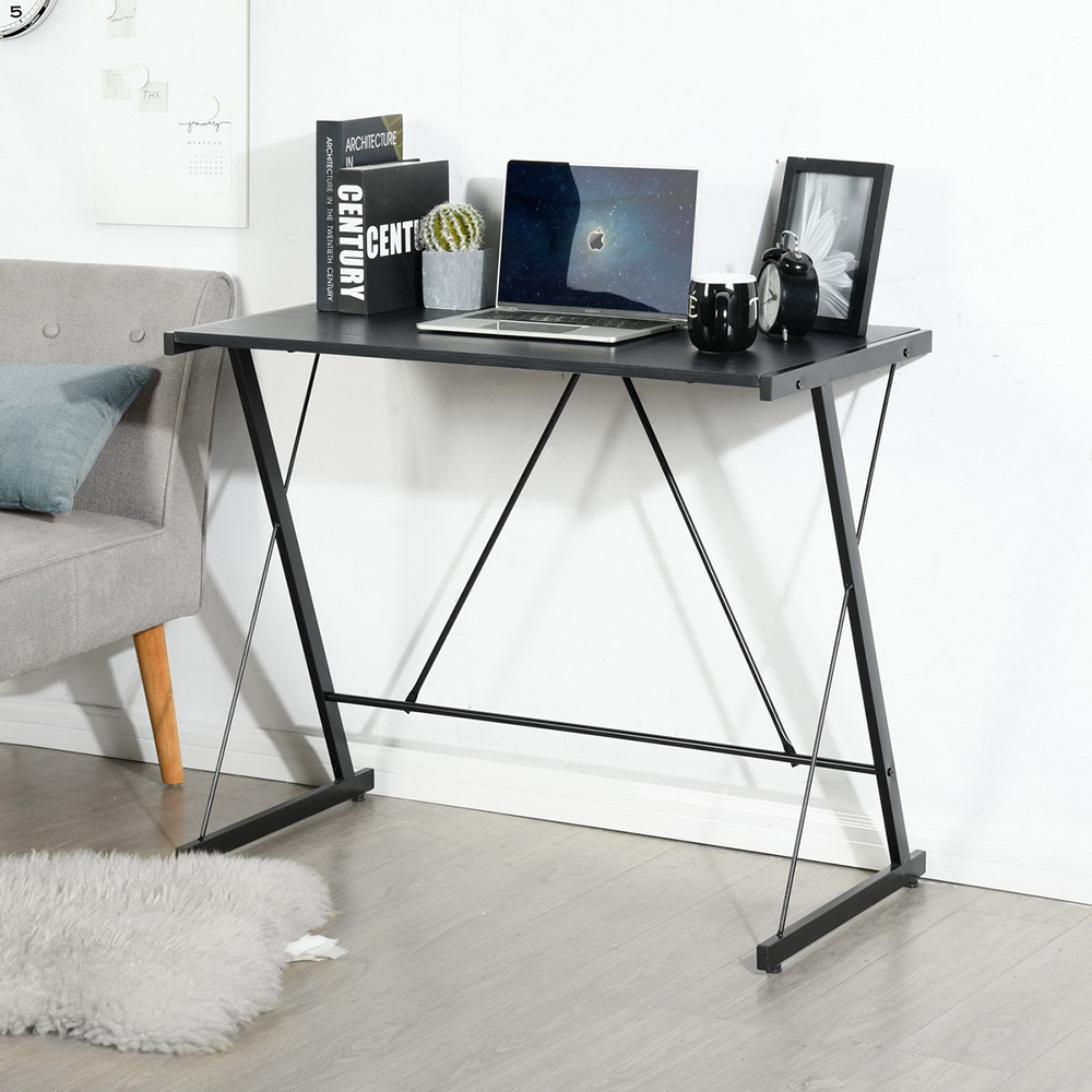 Home Office 35.4" Computer Desk with MDF Tabletop, and Z-Shaped Metal Frame, for Game Room, Office, Study Room - Black