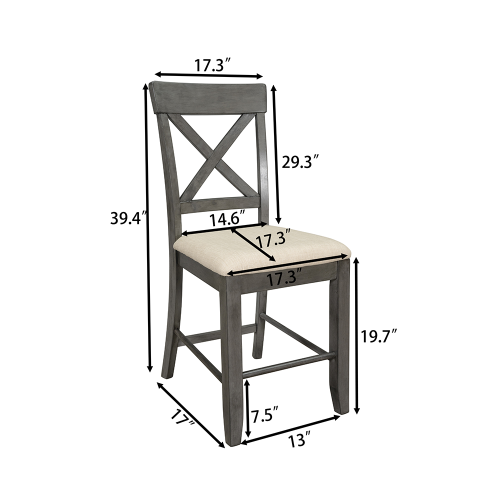 TOPMAX Upholstered Counter Height Dining Chair Set of 4, with Wooden Frame, for Restaurant, Cafe, Tavern, Office, Living Room - Gray