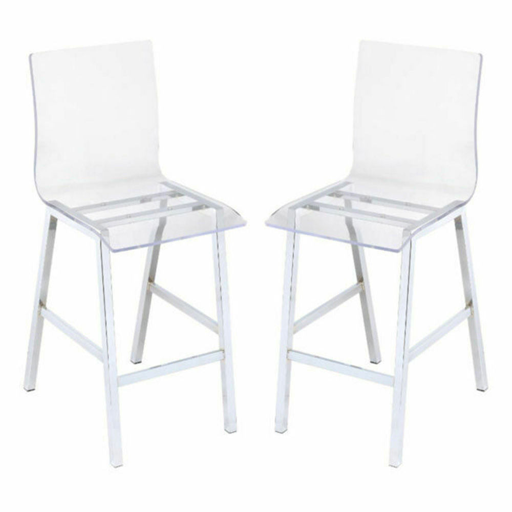 ACME Nadie Counter Height Dining Chair Set of 2, with Curved Backrest, and Metal Legs, for Restaurant, Cafe, Tavern, Office, Living Room - Transparent