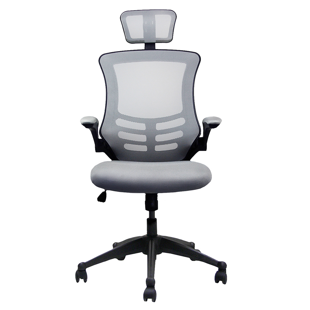 Techni Home Office Mesh Adjustable Rotatable Chair with Ergonomic High Backrest and Flip-Up Armrest - Silver
