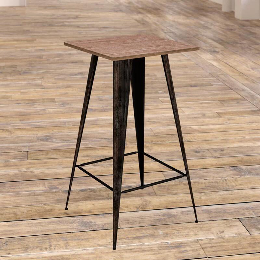 TREXM Rectangular Bar Table with Wood Tabletop and Metal Legs, for Restaurant, Cafe, Tavern, Living Room - Black