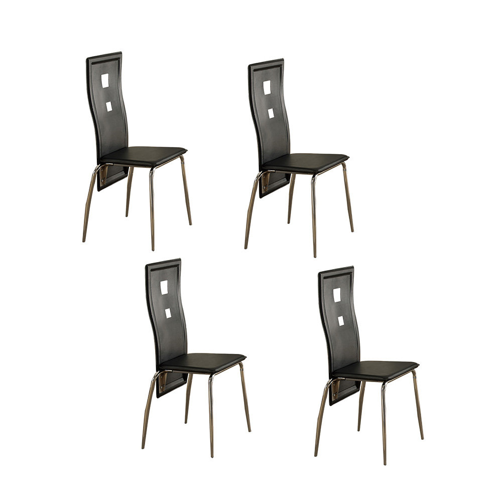 Faux Leather Dining Chair Set of 4, with Key Hole Backrest, and Metal Frame, for Restaurant, Cafe, Tavern, Office, Living Room - Black