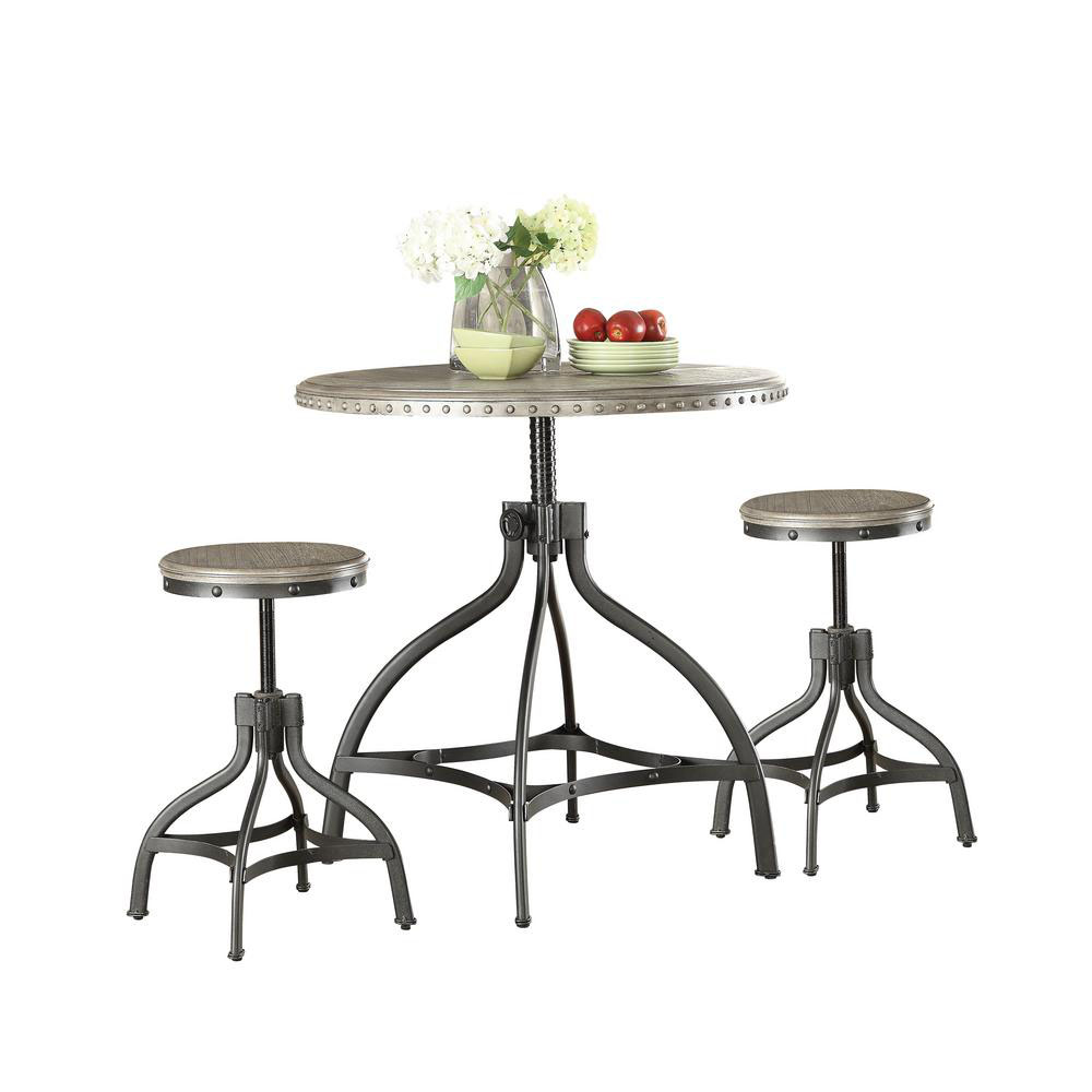 ACME Fatima 3 Piece Dining Set, Including 1 Counter Height Table, and 2 Chairs, for Small Apartment, Studio, Kitchen - Gray