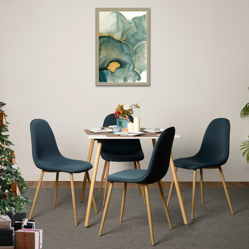 Velvet Upholstered Dining Chair Set of 4, with Curved Backrest, and Metal Legs, for Restaurant, Cafe, Tavern, Office, Living Room - Navy