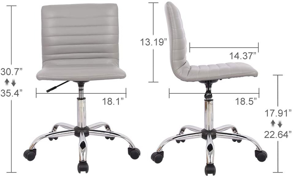 Home Office PU Leather Adjustable Task Chair with Ergonomic Low Backrest and Lumbar Support - Gray