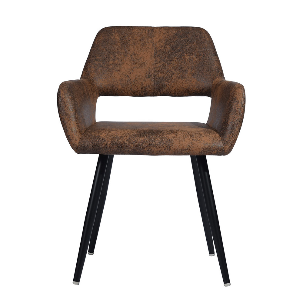 Fabric Upholstered Dining Chair, with Curved Backrest, and Metal Legs, for Restaurant, Cafe, Tavern, Office, Living Room - Brown